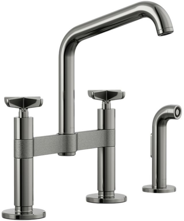 KOHLER® Billet® Vibrant Titanium 2-Hole Bridge Kitchen Sink Faucet with Side Sprayer-0