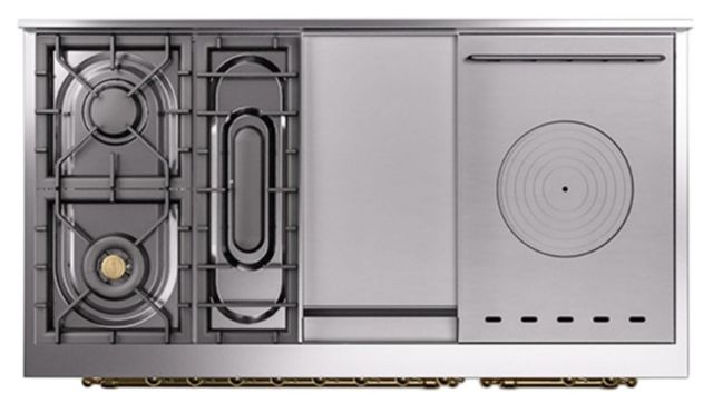 Ilve® Nostalgie II Noblesse 48'' Graphite Matte Pro Style Dual Fuel Range with Brass Trim-3