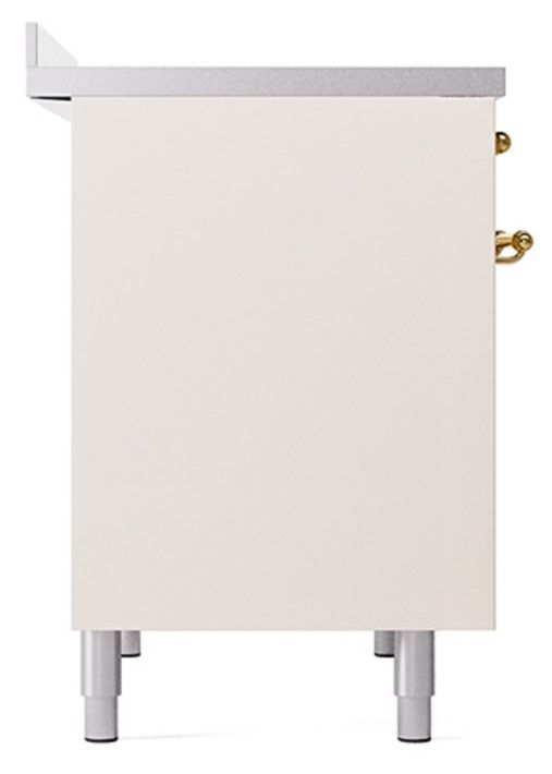Ilve® Nostalgie II Noblesse 40'' Antique White Pro Style Induction Range with Brass Trim-2