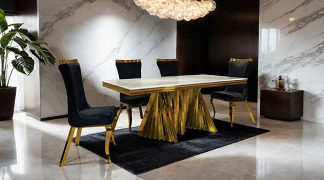 Furniture of America® Basilicata White Top Dining Table with Gold Base-3
