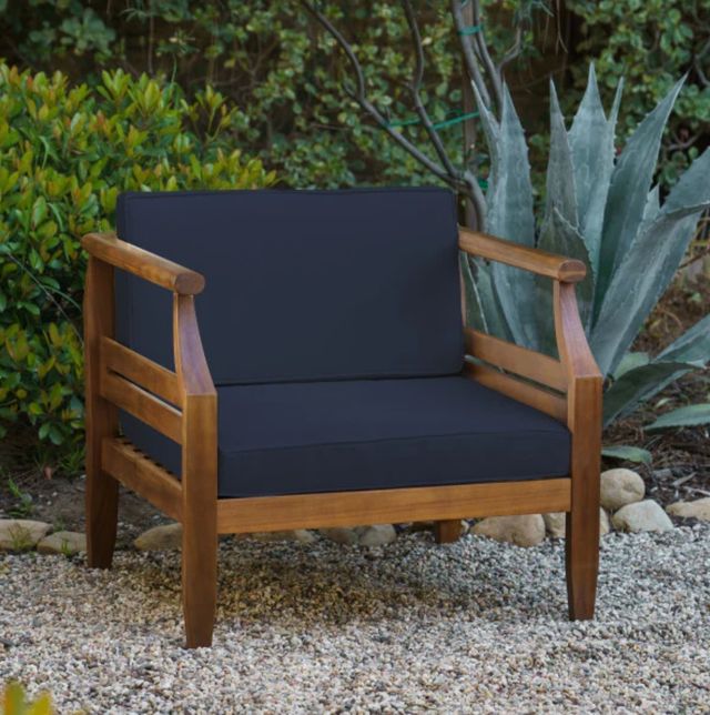 Linon Corolla Navy Acacia/Fabric Outdoor Club Chair-1