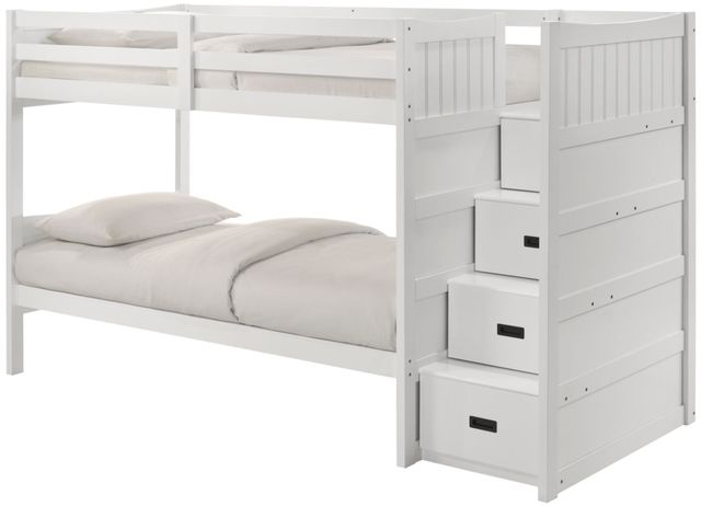 Elements International Sami White Youth Twin Over Twin Step Bunk Bed with Right Headboard-2