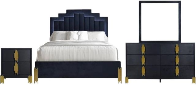 New Classic® Home Furnishings Empire 4-Piece Black Queen Panel Bedroom Set-0