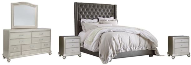 Signature Design by Ashley® Coralayne 5-Piece Gray California King Upholstered Sleigh Bed Set-0