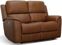 Flexsteel® Henry Caramel Power Reclining Loveseat with Power Headrests and Lumbar