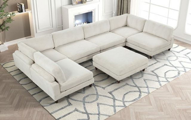 Furniture of America® Dagenham 7-Piece Beige U-Shape Sectional with Ottoman-2