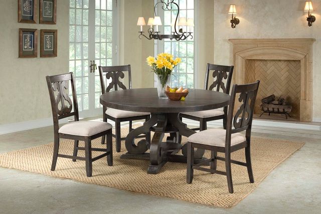 Elements International Stone Charcoal Wooden Swirl Back Dining Side Chair-1