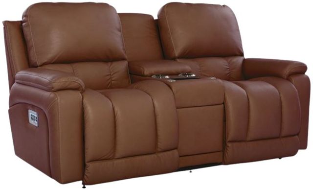 La-Z-Boy® Greyson Caramel Leather Power Reclining Loveseat with Console, Headrest, and Lumbar-0