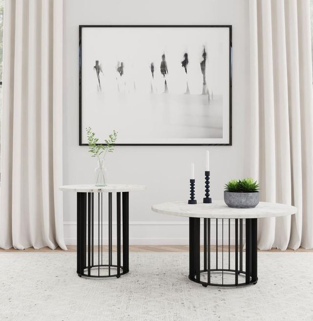 Coaster® Haven White End Table with Black Base-3