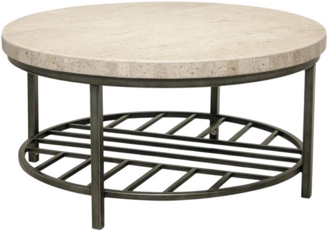 Riverside Furniture Capri Alabaster Travertine Coffee Table with Black Base