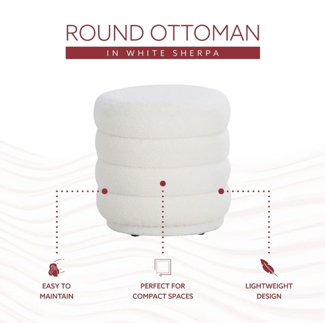 Linon Kathy White Sherpa Round Ottoman-4
