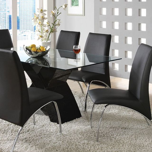 Furniture of America® Wailoa Glass Top Dining Table with Black Base 