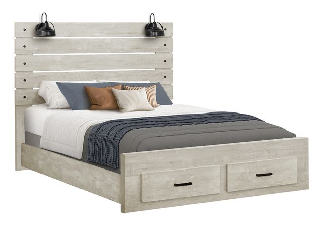Monarch Specialties Inc. Bleached Oak Queen Panel Bed with 2 Lights and USB-0