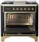 Ilve® Majestic III 36" Glossy Black Pro Style Dual Fuel Liquid Propane Range with Solid Door and Brass Trim-1