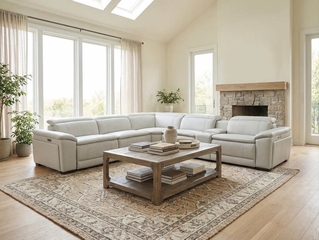 ManWah Cosmo Fog 6pc Immersive Audio Modular Leather Sectional