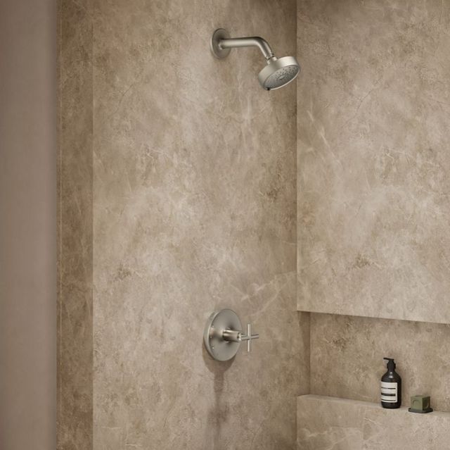 KOHLER® Purist® Rite-Temp® Vibrant Brushed Nickel Shower Trim Kit with Cross Handle-1