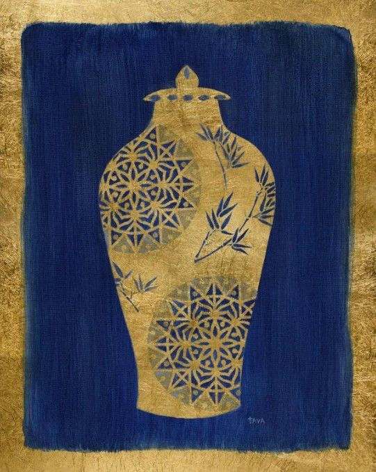 Classy Art Sapphire and Gold Urn II by Tava Studios Wall Art-0