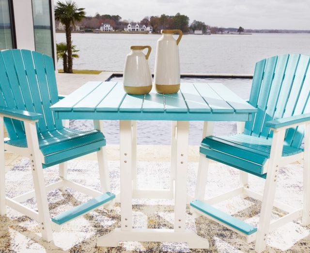 Signature Design by Ashley® Eisely 3-Piece Turquoise/White Outdoor Counter Height Dining Set-3