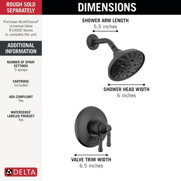 Delta Broderick® 17 Series Matte Black Shower Trim-1