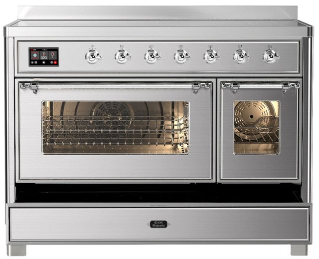 Ilve® Majestic III 48" Stainless Steel Pro Style Induction Range with Triple Glass Door and Chrome Trim-2