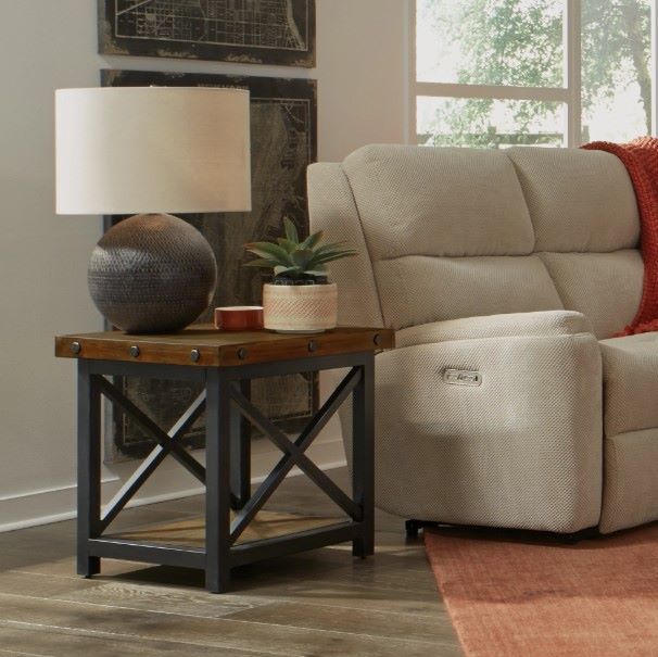 Flexsteel® Carpenter Brown End Table with Black Metal Frame-2