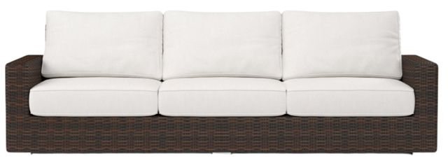 Sunset West Montecito Cognac Resin Wicker Outdoor Sofa with Canvas Flax Cushion-1