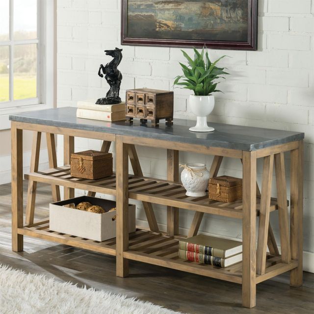 Riverside Furniture Weatherford Bluestone Sofa Table with Reclaimed Natural Pine Base-3
