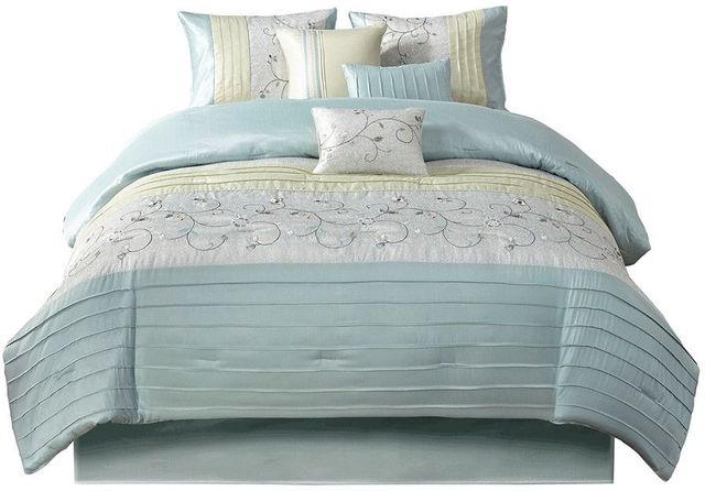 Olliix by Madison Park 7 Piece Aqua King Serene Embroidered Comforter Set-0