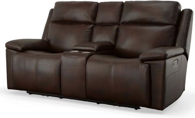 Flexsteel® Chance Brown Power Reclining Loveseat with Console and Power Headrests-2