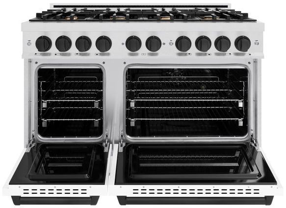 ZLINE Classic Autograph Edition 48" Satin Stainless Steel Pro Style Gas Range with White Matte Door and Matte Black Accents-1