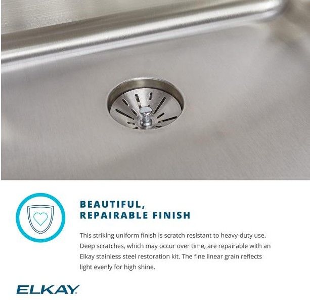 Elkay Lustertone® Lustrous Satin 17"3-Hole Single Bowl Drop-in ADA Sink-2