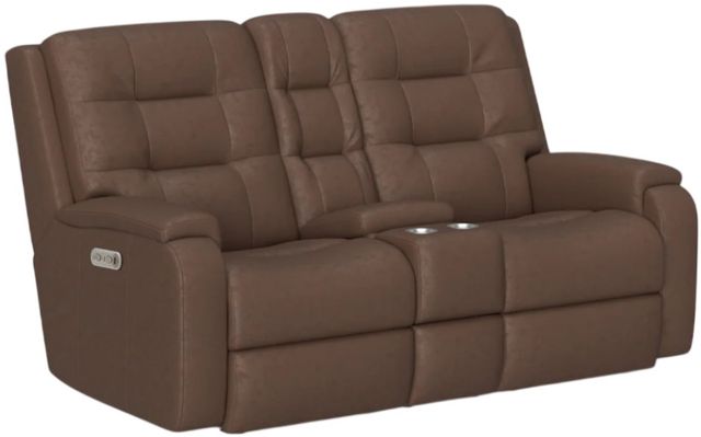 Flexsteel® Customizable Arlo Leather Power Reclining Loveseat with Console and Power Headrests-2