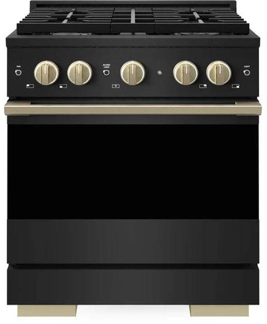 ZLINE Marino 30" Black Stainless Steel Pro Style Gas Range with Champagne Bronze Accents