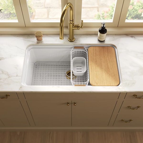 KOHLER® Audrine™ White 33" Undermount Single-Bowl Workstation Kitchen Sink-1