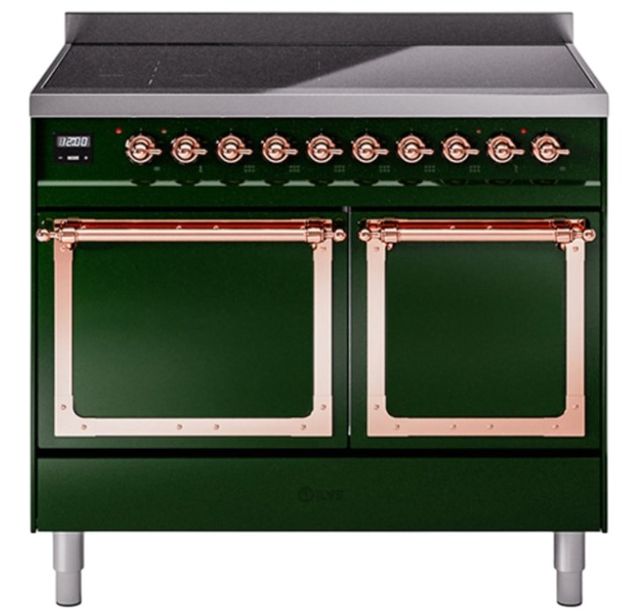 Ilve® Nostalgie II Noblesse 40'' Emerald Green Pro Style Induction Range with Copper Trim-0