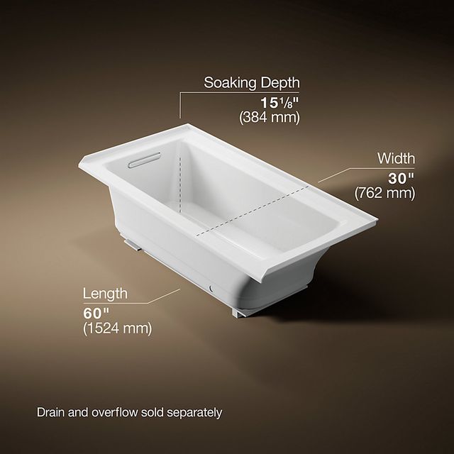KOHLER® Archer® White 60" x 30" Heated Bubble Massage™ Air Bath - Left Drain-3