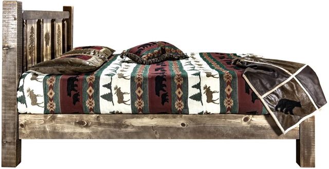 Montana Woodworks® Homestead Stain & Clear Lacquer King Platform Bed with Laser Engraved Pine Tree Design-2