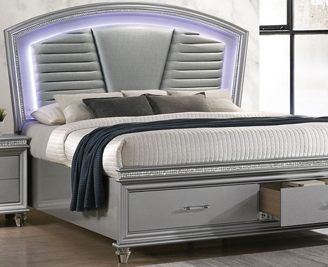 Furniture of America® Maddie Silver California King Upholstered Panel Bed-0