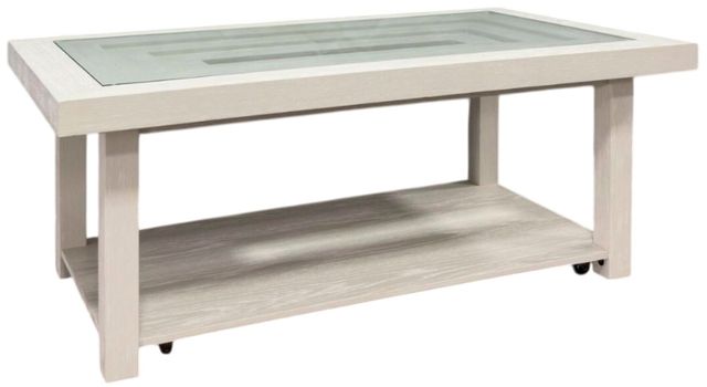 Elements International Avalanche Glass Top Coffee Table with Antique White Base-0