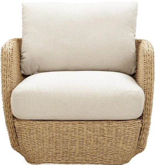 LH Home Siesta Natural Wicker Outdoor Club Chair with Beige Olefin Fabric Cushions-3