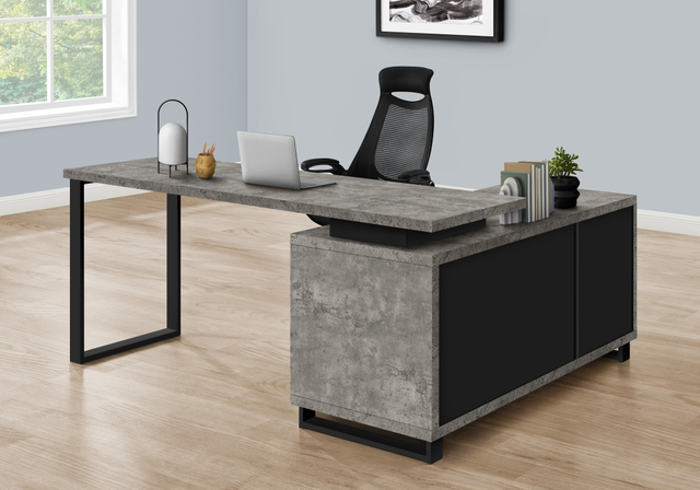 Monarch Specialties Inc. Black/Grey Concrete L Shaped Computer Desk-3