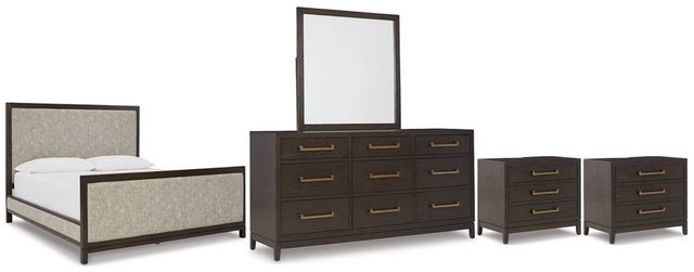 Signature Design by Ashley® Burkhaus 5-Piece Brown California King Upholstered Bed Set-0