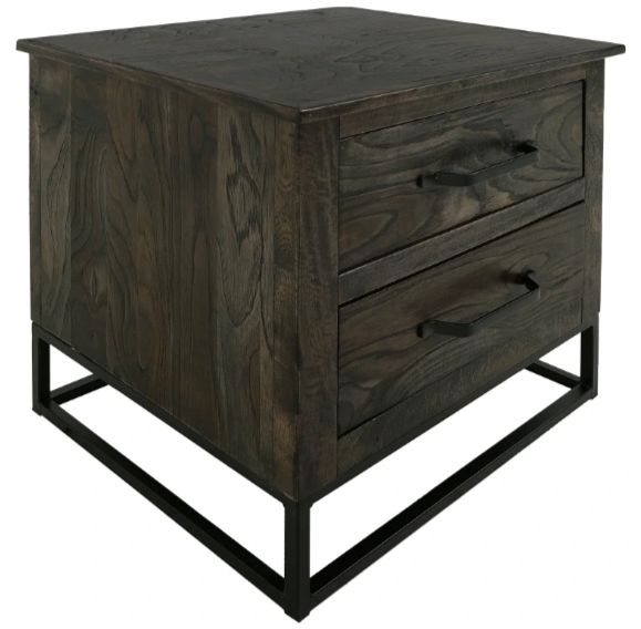International Furniture Direct Teak Stained Dark Nightstand-0