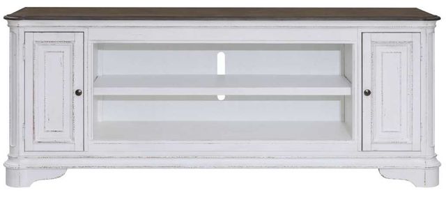 Liberty Furniture Magnolia Manor Antique White/Weathered Bark 82" Fireplace TV Console-2