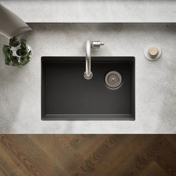 KOHLER® Billings® Matte Graphite 27" Undermount Single-Bowl Workstation Kitchen Sink-2