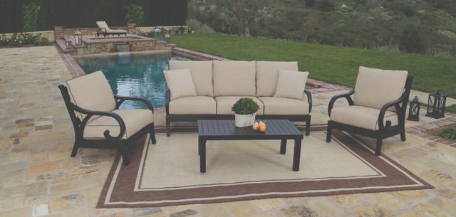 Sunset West Monterey Old World Copper Aluminum Outdoor Sofa with Linen Stone Cushion-3