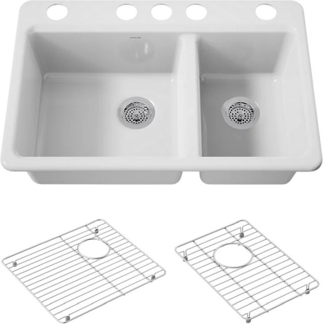 KOHLER® Riverby® White 33" Undermount Double-Bowl Kitchen Sink-0