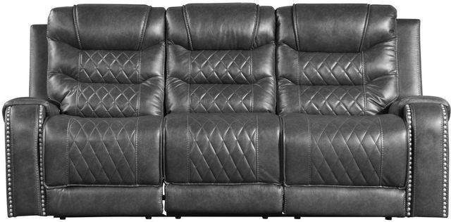 Homelegance® Putnam Gray Power Double Reclining Sofa with Center Drop-Down Cup Holders-2