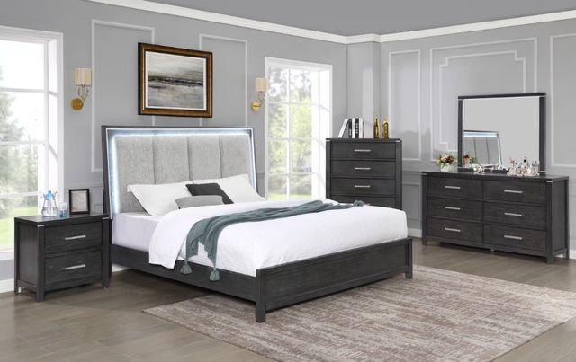 New Classic® Home Furnishings Odessa Charcoal/White California King Upholstered Panel Bed-1