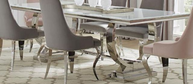 Coaster® Antoine White Glass Rectangle Dining Table with Chrome Base-1